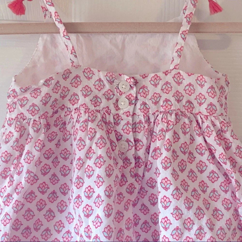 Baby B’gosh floral pink & turquoise dress with tassels on shoulder straps - Picture 5 of 9